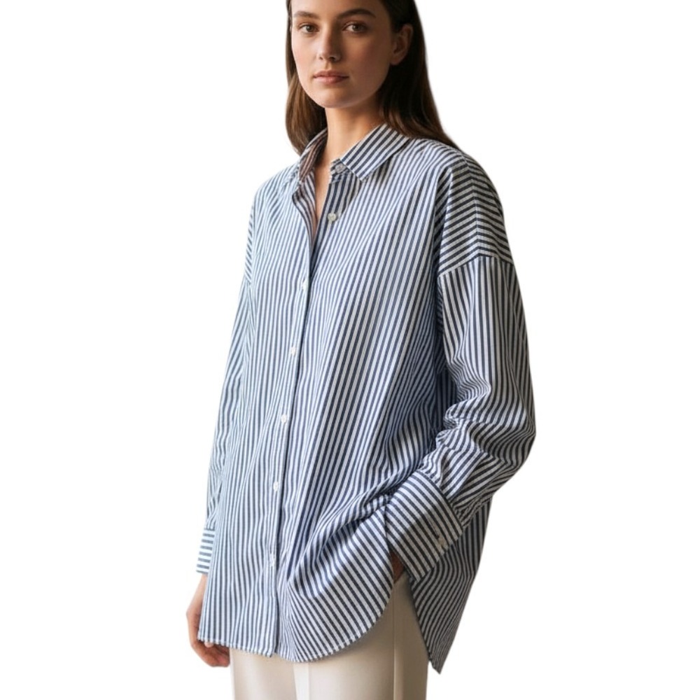 LE SARTE PETTEGOLE Striped Button Down Shirt Blue White Women's size 6 NWT $290
